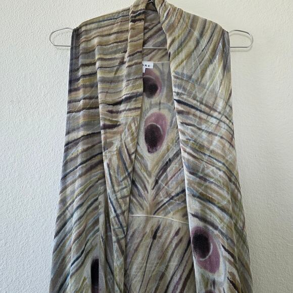 Adore Peacock Feather Print Open Front Vest Cardigan Waterfall Hem Women Size L - Picture 2 of 11